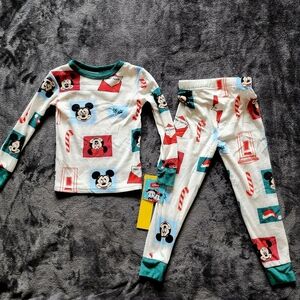 NWT Kids' Christmas Disney Mickey Minnie Mouse 2pc Snug Fit Pajama Set Size 4 10